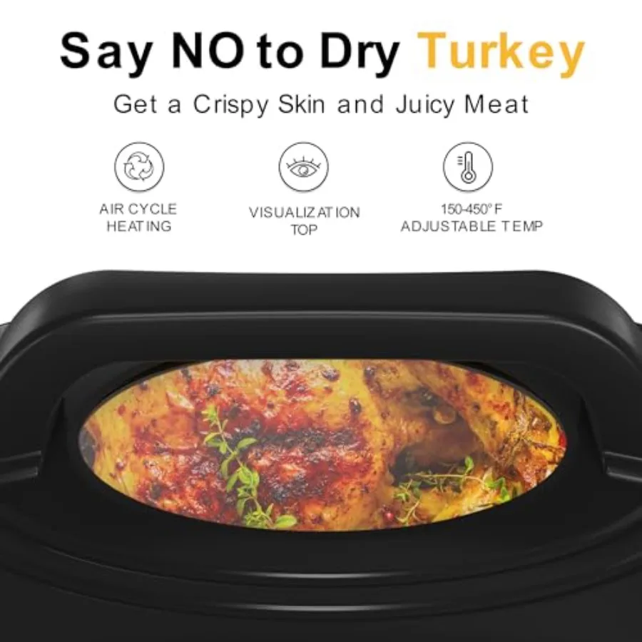 เตาอบไฟฟ้าแบบมีฝาปิดสำหรับการปรุงอาหารขนาดใหญ่ ความจุ 30 ปอนด์ 26 ควอร์ต เหมาะสำหรับการย่างไก่งวงและเนื้อสัตว์ขนาดใหญ่