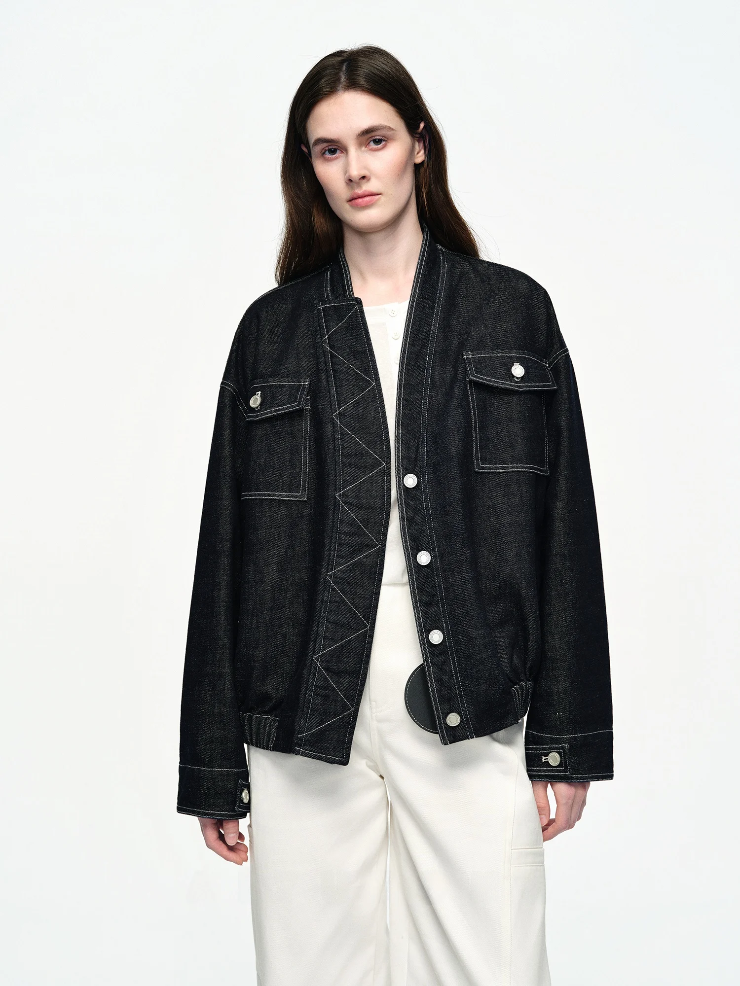 

Original Design Vintage Loose Feel High End Spring Autumn Water Wa Pilot Denim Jaet Outerwear Cotton Blend Women's Coat