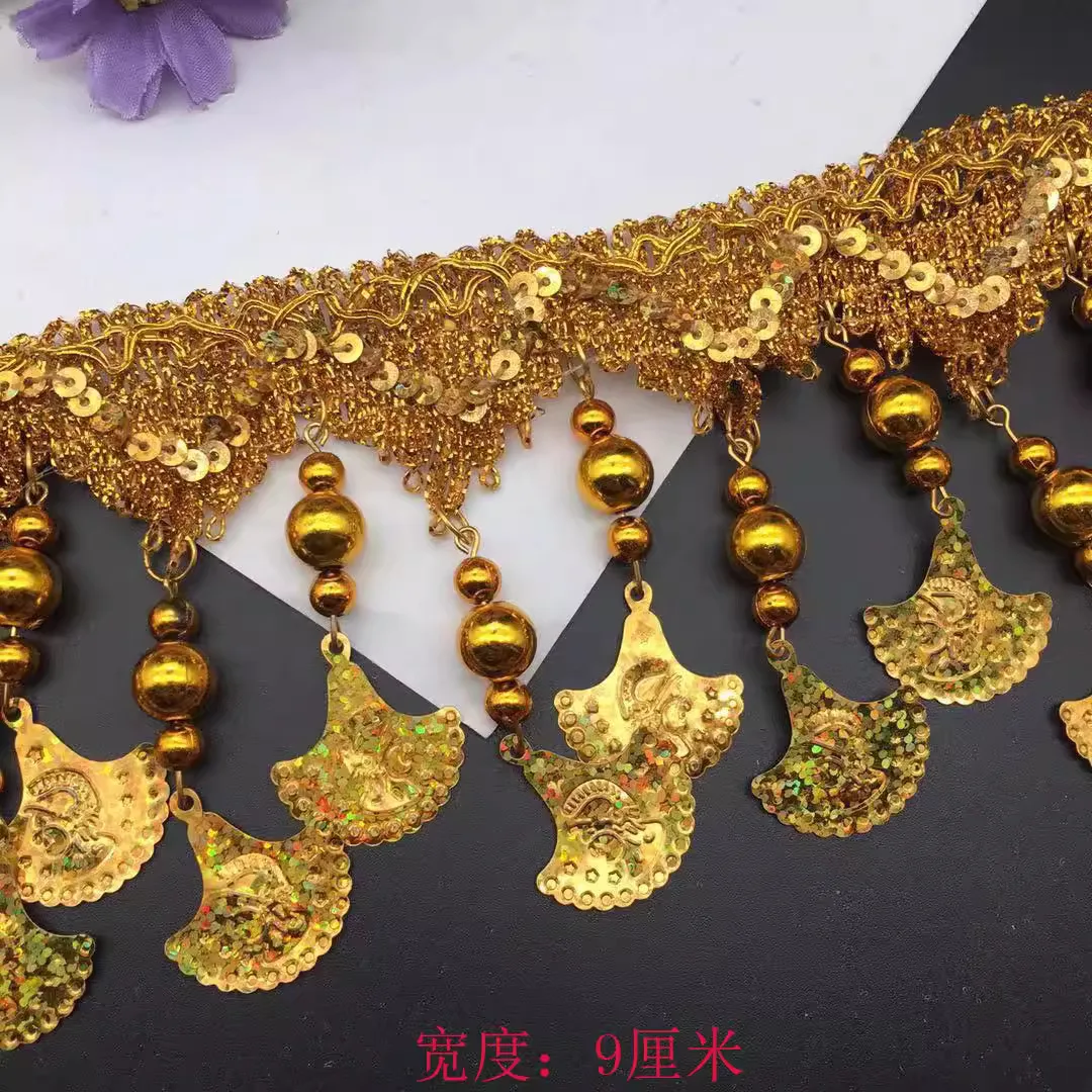 

5yard Gold silver tassel lace Ribbon Performance dance costume sequins tassel lace Trim