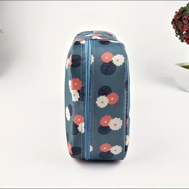 1pc Flowers Printing Storage Bag Crochet Full Set Of Weaving Tools Accessories Storage Bag Cosmetic Bag Blue Organizer Supplies