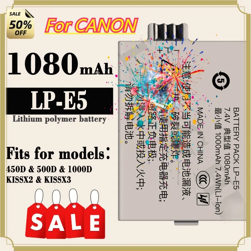 LP-E5 Battery 1080mAh Battery for CANON 450D 500D 1000D Kiss X2 X3 F Rebel XS XSi T1i Camera LPE5 LP E5 Batteries