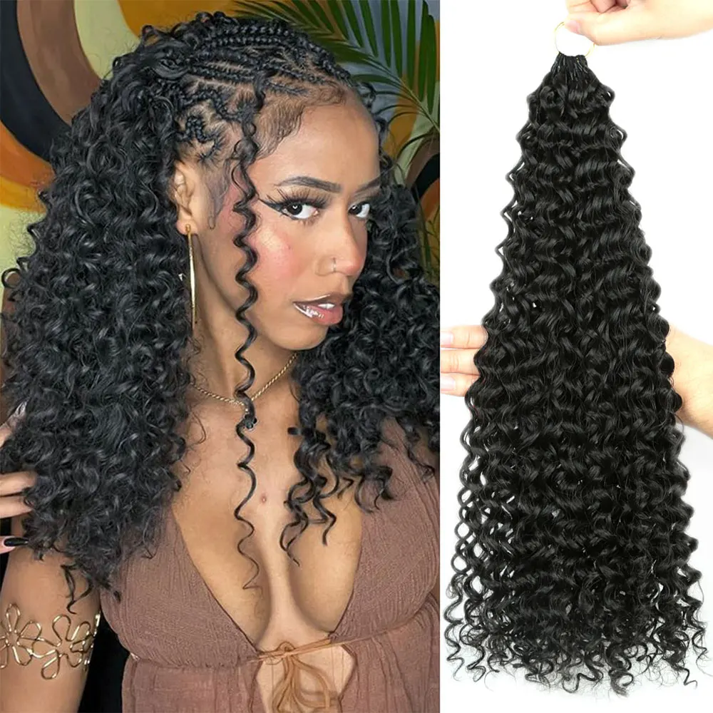 Extensions de cheveux synthétiques au crochet, 16 pouces, style Water Wave Feather, tresses Boho, Crochet Miracle Knots, Deep Wave, en vrac
