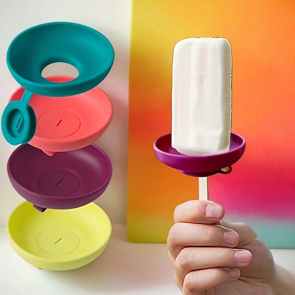 Silicone Leak-Proof Ice Cream - Ice Cream Holder with Drip Lid, Vibrant Color, Portable Molding Tray for Summer Desserts