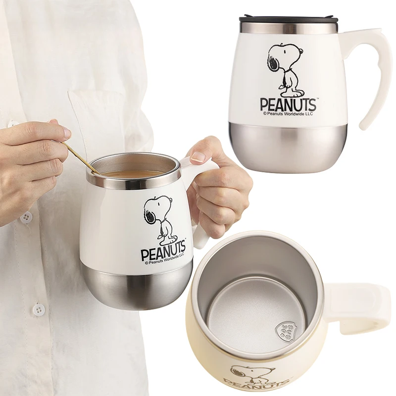 

420ml Snoopy Office Water Cup Anime Characters Couple Stainless Steel Large Capacity Mug Dormitory Home Coffee with Lid Cup
