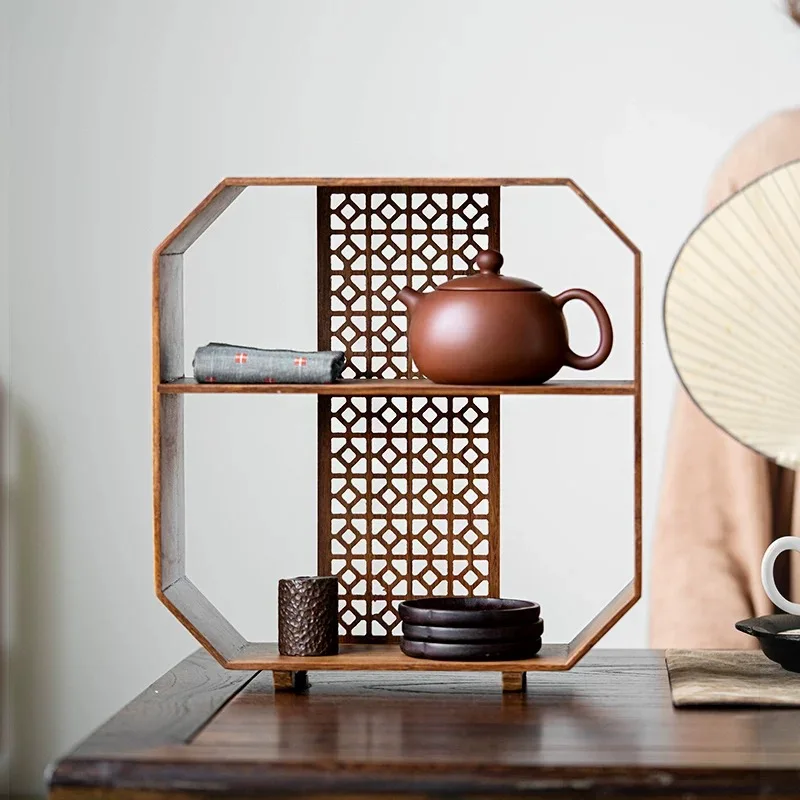 Bamboo Bo Gu Rack Tea Pot Tea Set Storage Lattice Rack Tea Table Shelf Wall Mounted Display Stand