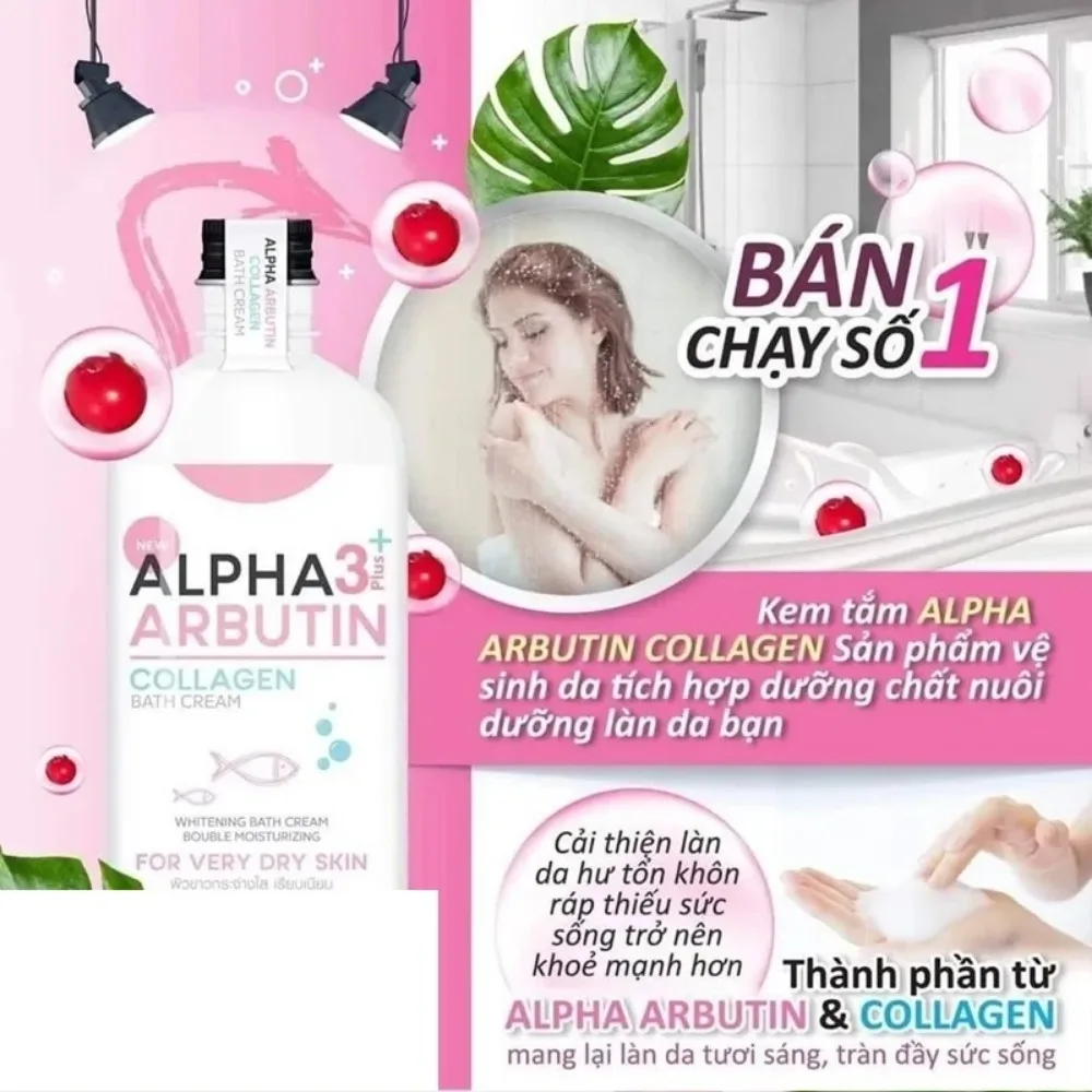 SỮA TẮM DƯỠNG TRẮNG DA Alpha Arbutin 3+ Plus Collagen, trắng hồi và săn chắc hơn. Ngăn chặn Phục đen sạm và không đều màu