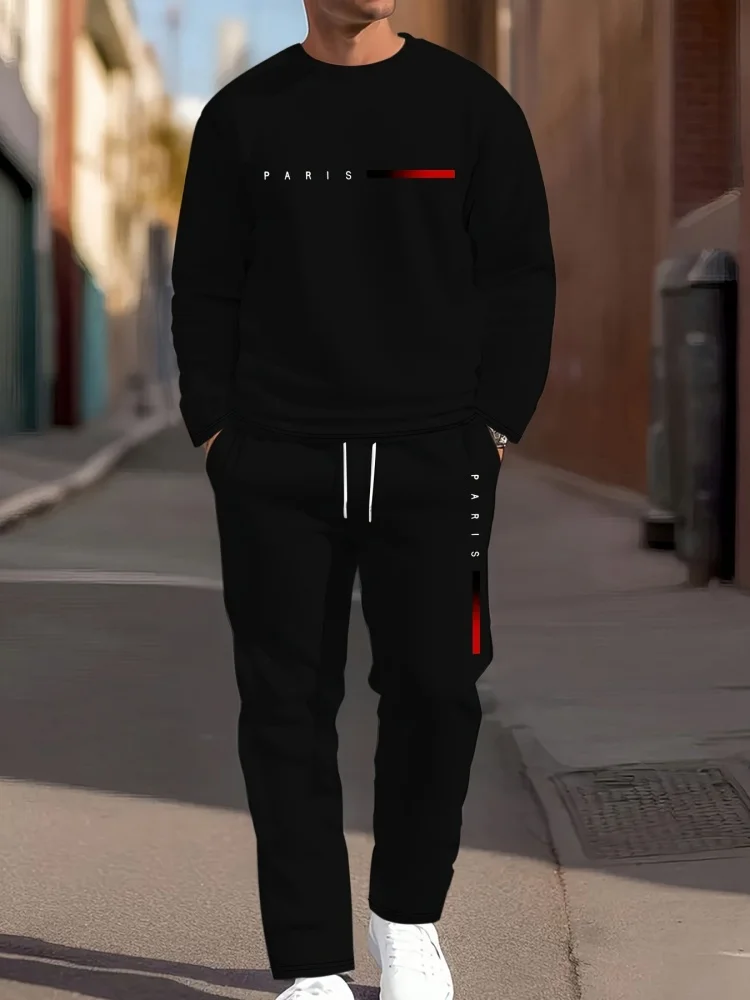 

Men's Two-Piece Fall Set Drawstring Sweatpants With Crew Neck Long-Sleeve T-Shirt Top Outdoor Streetwear Fashion Ensemble