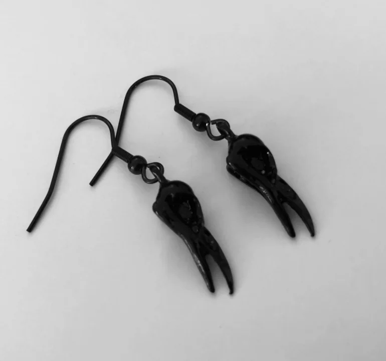 Crow Raven Bird Skull Earrings Gothic Animal Witch Ear Wizard Halloween Goth Jewelry