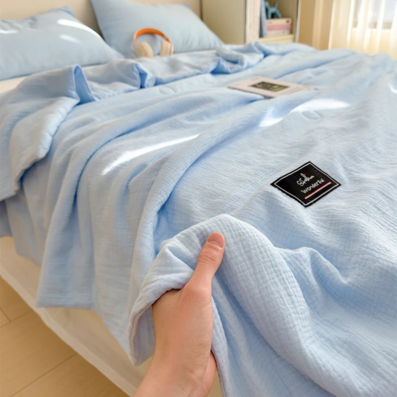 100% Cotton Gauze Summer Quilt, 20% Soybean Fiber 80% Polyester Filling, Skin-Friendly Washable Air Condition Blanket