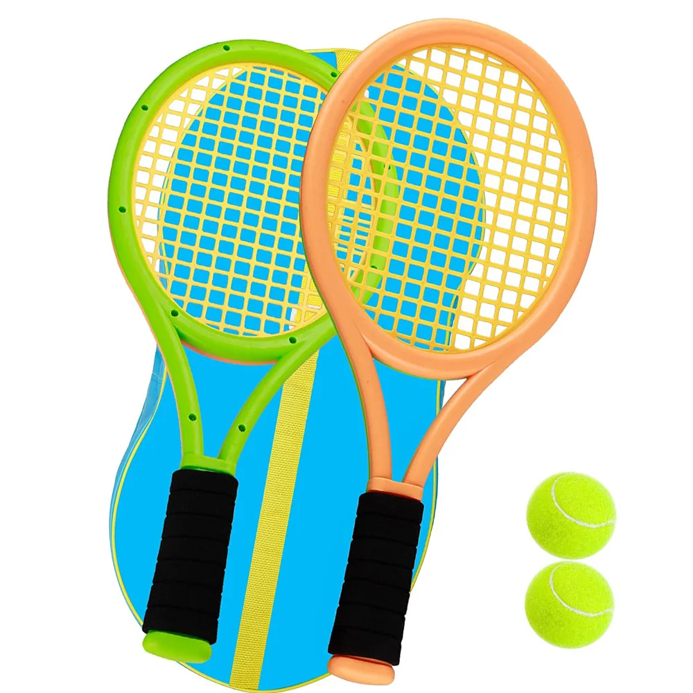 Plastic tennis racket with 2 balls for children, indoor and outdoor play, 17 inches