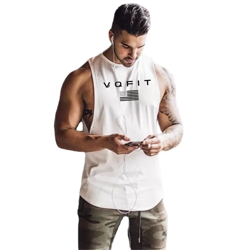 Summer Men Fashion Casual Breathable Gym Workout  Fitness O-neck Cotton Training Cut Off  Bodybuilding Sports Vest cool Tshirt
