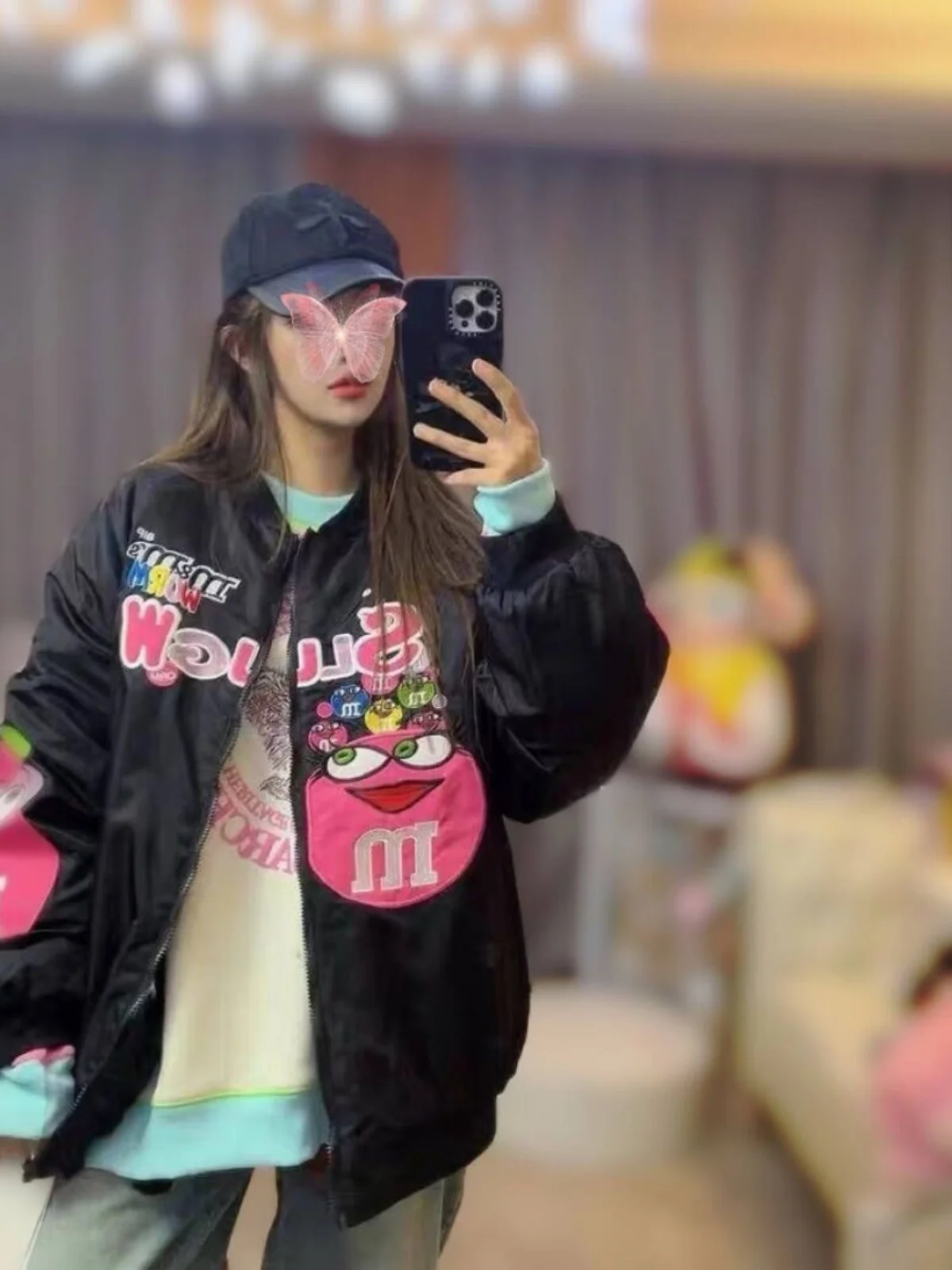 

Dongda Gate 2025 Spring Autumn Loose M Bean Workwear Student Jaet Heavy Embroidery Baseball orm Street Sle Long Sve