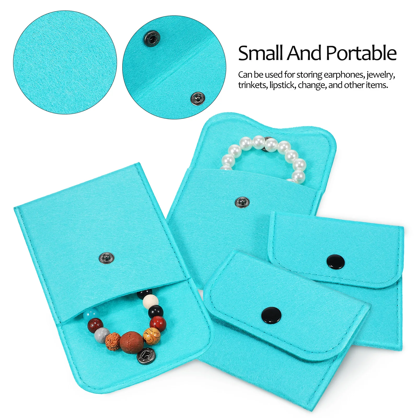 

12 Pcs Korean Jewelry Bag 4 Sizes 3 Each Set Blue Color Durable Felt Snap Button Closure Versatile Storage For Necklaces