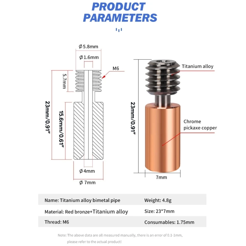 ثنائية المعدن الحرارة سبائك التيتانيوم الحلق النحاس تصفيح 1.75 مللي متر كسر الحرارة استبدال للطابعة الدب الطائر Ghost6/5 ثلاثية