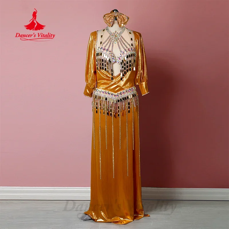 

Belly Dancing Competition Costume for Adults and Children Customized Luxury Rhinestone Sequin Tassel Performance Clothing Set