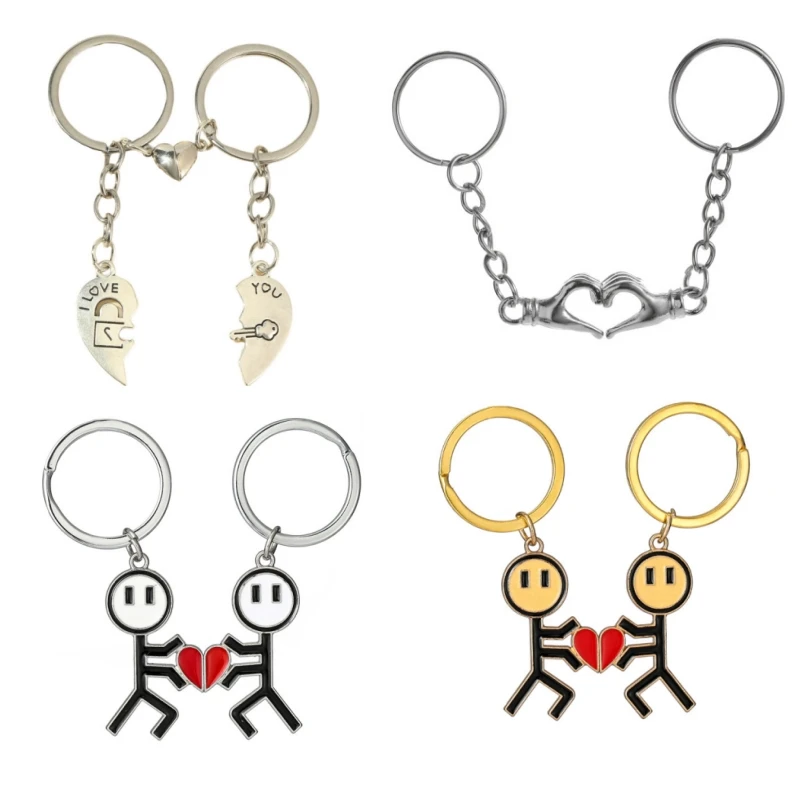 Magnetic Suction Graffiti Lover Key Lock Bag Chain Love Combine Heart Shaped Palm Magnet Keychain Couple Pendant Valentines Gift