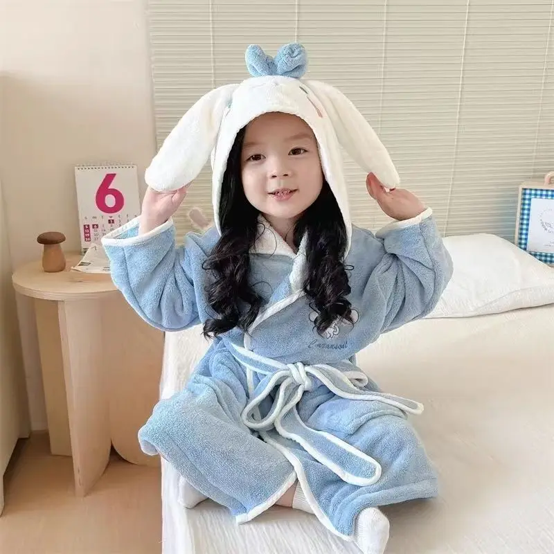 Sanrioed Pajamas Cartoon Kuromi Cinnamoroll Hooded Bathrobe Women My Melody New Adult Child Cotton Thickened Cartoon Sleeprobe