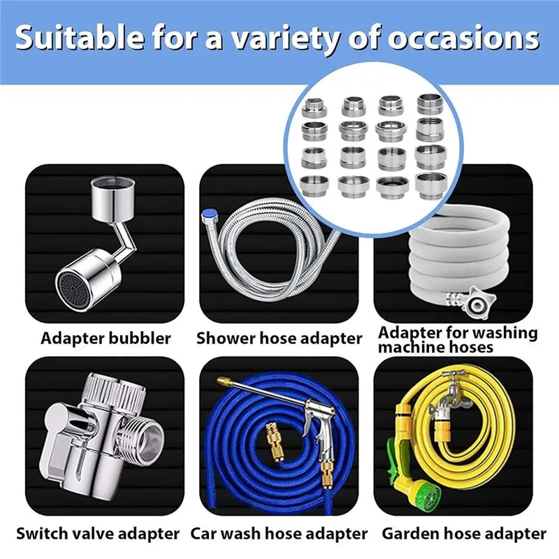 DTEN-For Faucet Adapter 16 PCS, Kitchen Sink For Aerator, Male To Female Water Hose,Attachment For Faucet