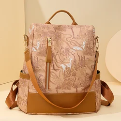 Fashion Anti theft Backpacks Woman Elegant Chinese Style Printed Lady PU Leather Bag Youth Women's BackpackAvailable in 4 color