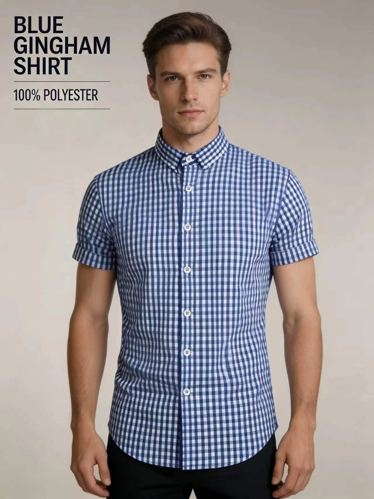 Men's Short Sleeved Checkered Shirt With Blue And White Checkered Pattern Casual Shirt For Business Daily Commuting And Top