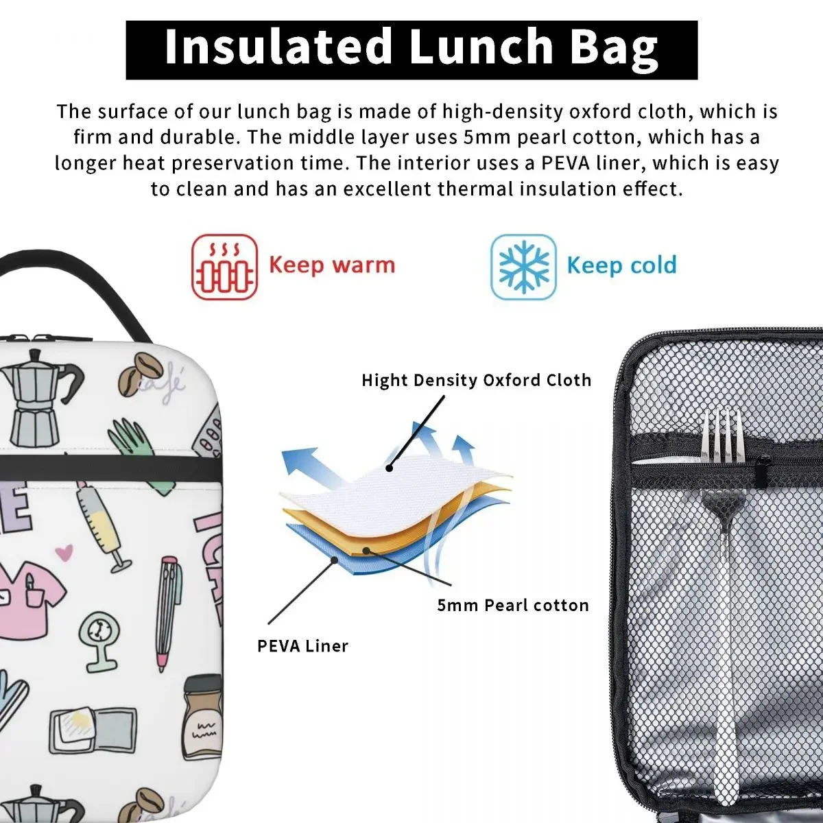 Insulated Lunch Bags Nurse Medical Equipment Accessories Enfermera En Apuros Food Box Y2K Cooler Thermal Bento Box For School