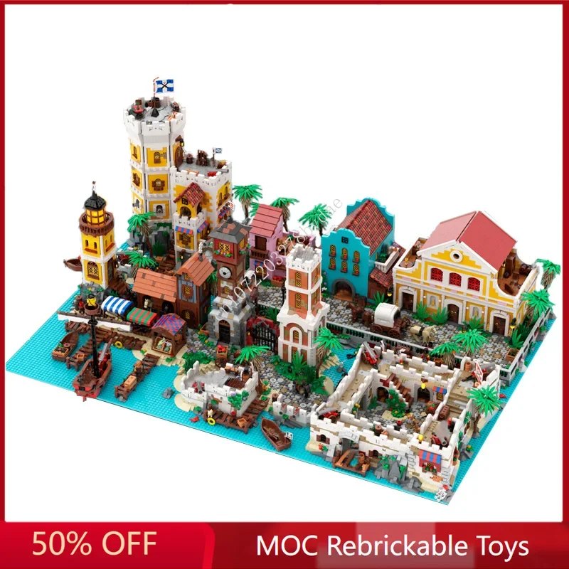 20747PCS MOC Ultimate Pirates World View The Edgewater Castle Building Blocks Model DIY Creative ideas Retro Toy Birthday Gifts