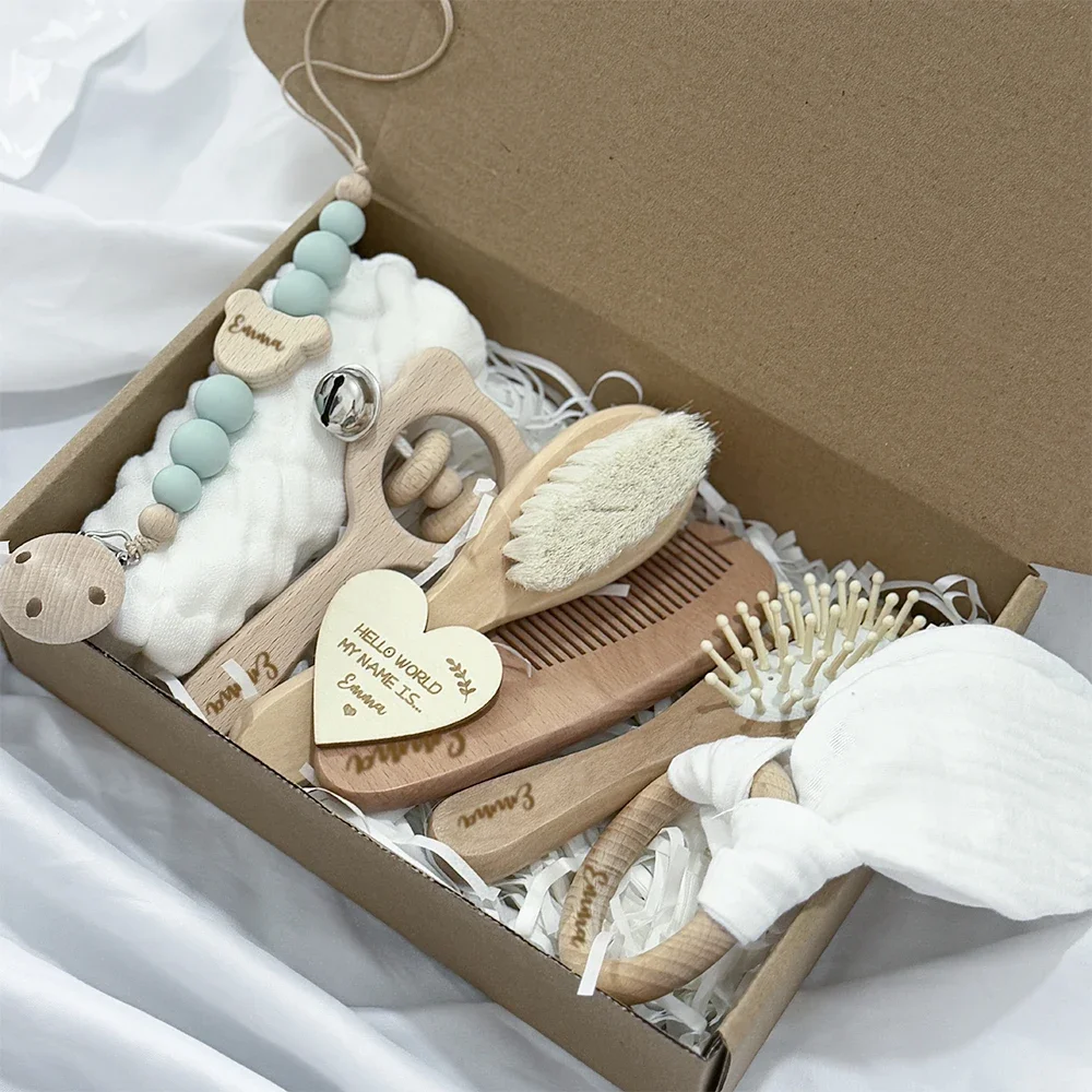 8-teiliges Personalisiertes Holz-Geschenkset mit Geschenkbox, Individuelles Geburtstagsgeschenk, Benutzerdefinierter Namens-Pinsel für Partys
