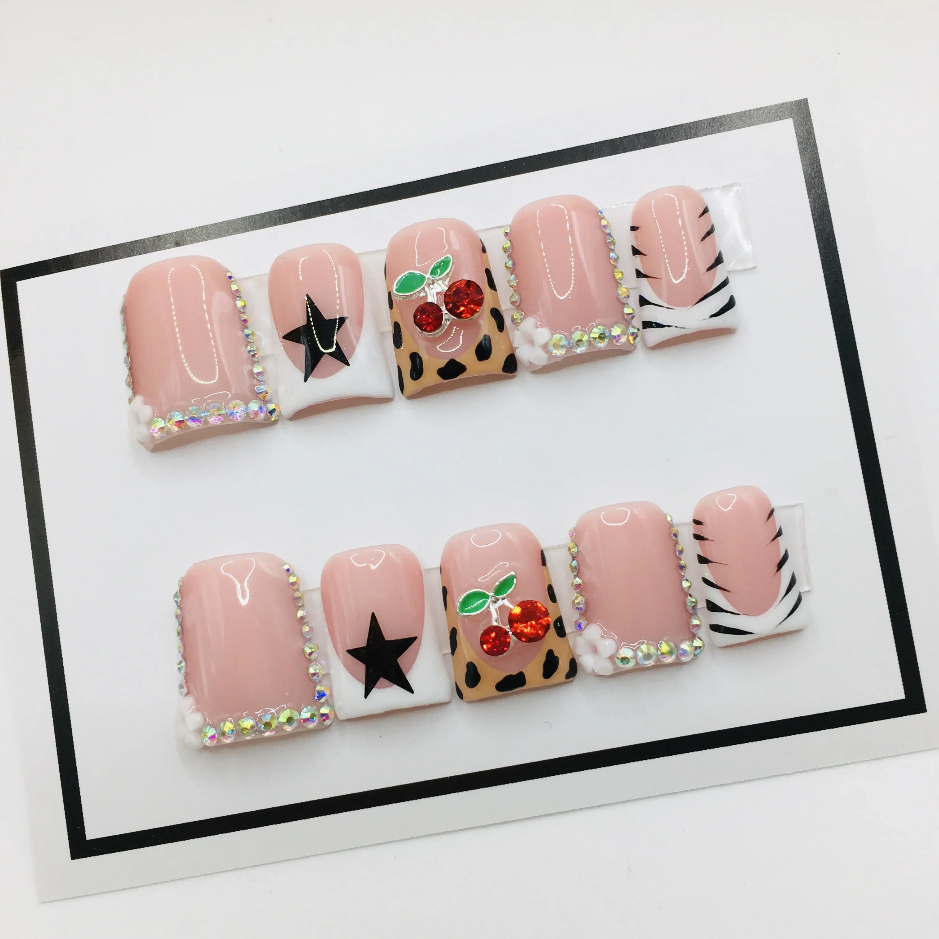 Newest 10pcs Hand Painted Gel Press Nails Beautiful Luxury handmade 3D acrylic nails press on