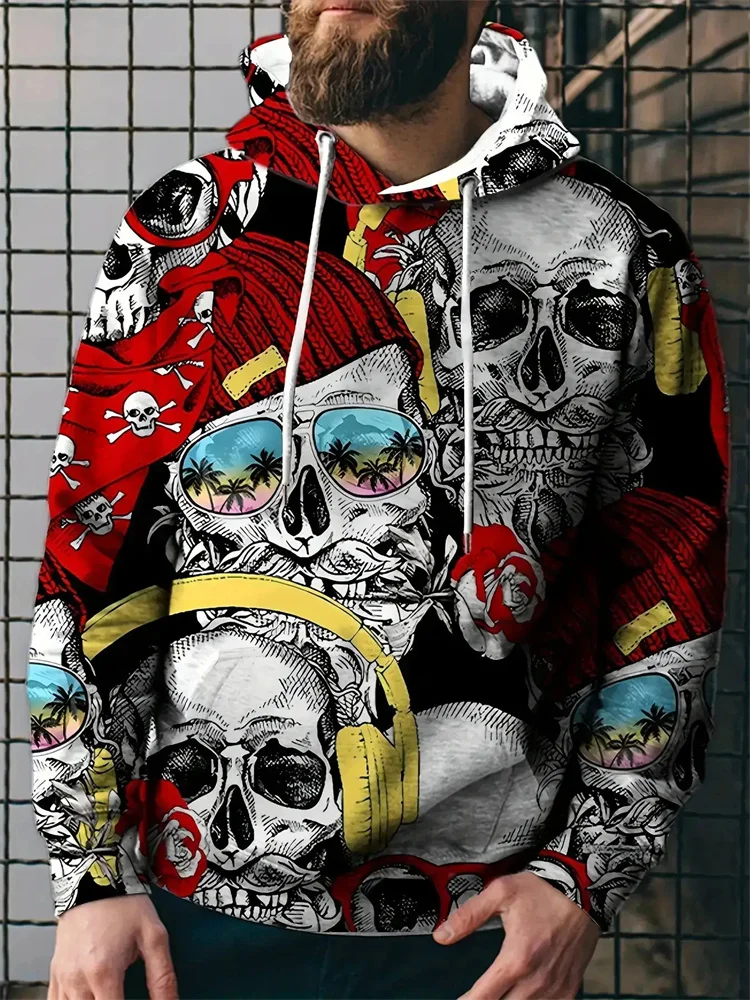 Herbst Dazzling Cool Schädel Hoodies 3D Erschreckende Muster Print Streetwear Pullover Tops Freizeit Mode Langarm Männer Kleidung