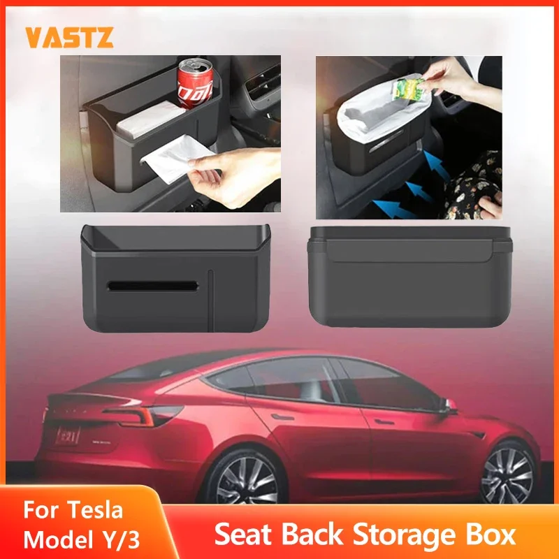 

VASTZ Rear Seat Back Storage Box for Tesla Model 3 Y TPE Tissue Box Auto Back Seat Trash Can Cup Holder for Tesla Accessories