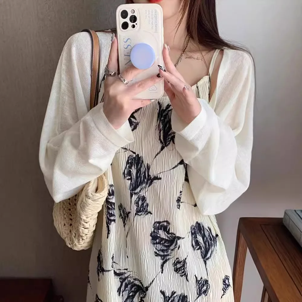 Cardigan in seta di ghiaccio da donna 2025 giacca sottile con protezione solare scialle coprire estate in chiffon da donna con gonna a bretella