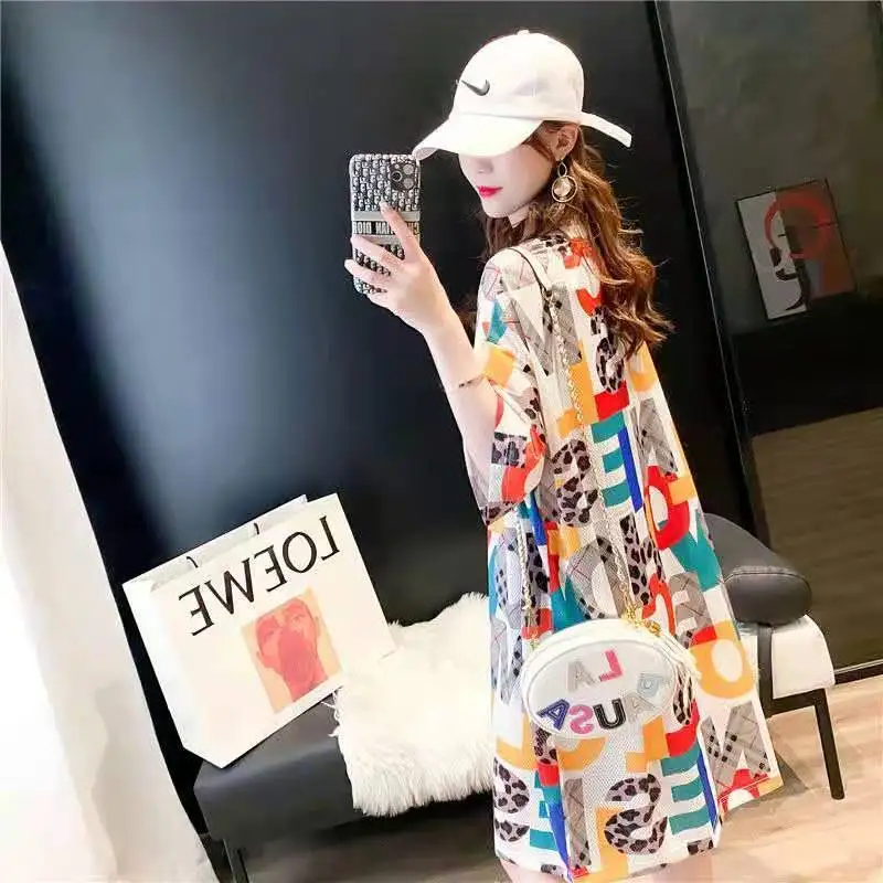 Clothing Midi Fashion Women's Dress Shirt Tshirts Female Dresses 2024 Holiday Loose Cotton Korean Style Trendy Retro Luxury Xxl