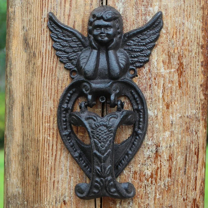 European Style Cast Iron Crafts Retro Door Knock Art Door Handle Courtyard Home Wall Decoration Angel Knocker