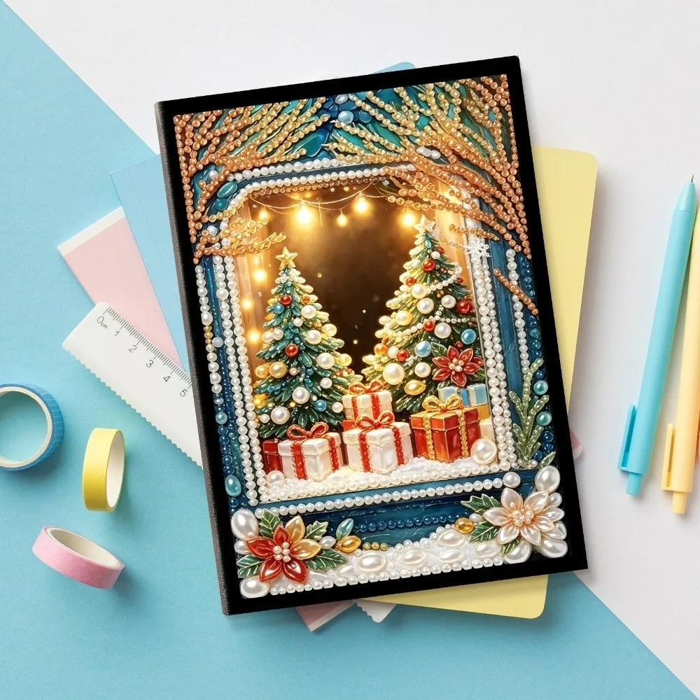 Colorful Finish DIY Pearl and Diamond Notebook Art 3D Visual Effect Handmade Diamond Painting Notebook Kit Santa Claus Snowman