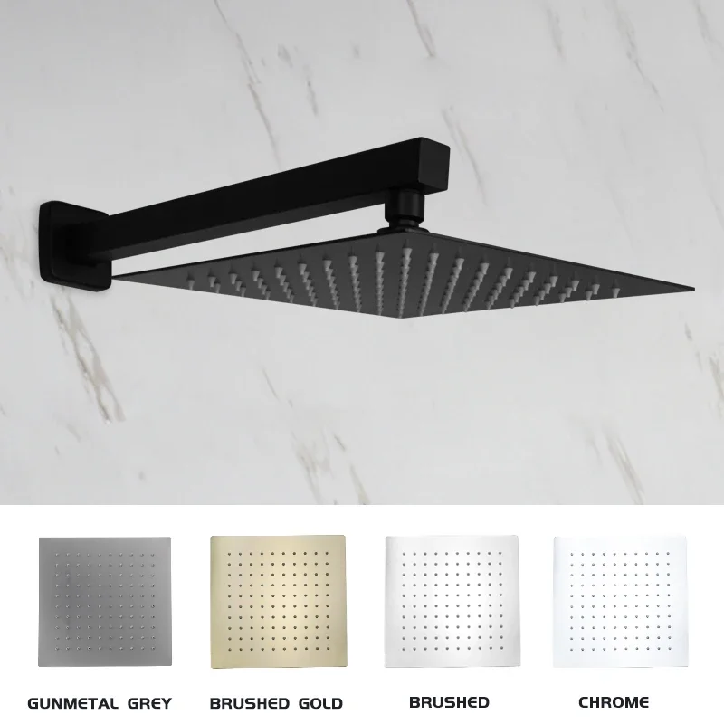 Brushed Gold Stainless Steel Square Rain Shower Head Ultrathin 8/10 Inch Choice Bathroom Wall Mounted Shower Arm Top Spraying