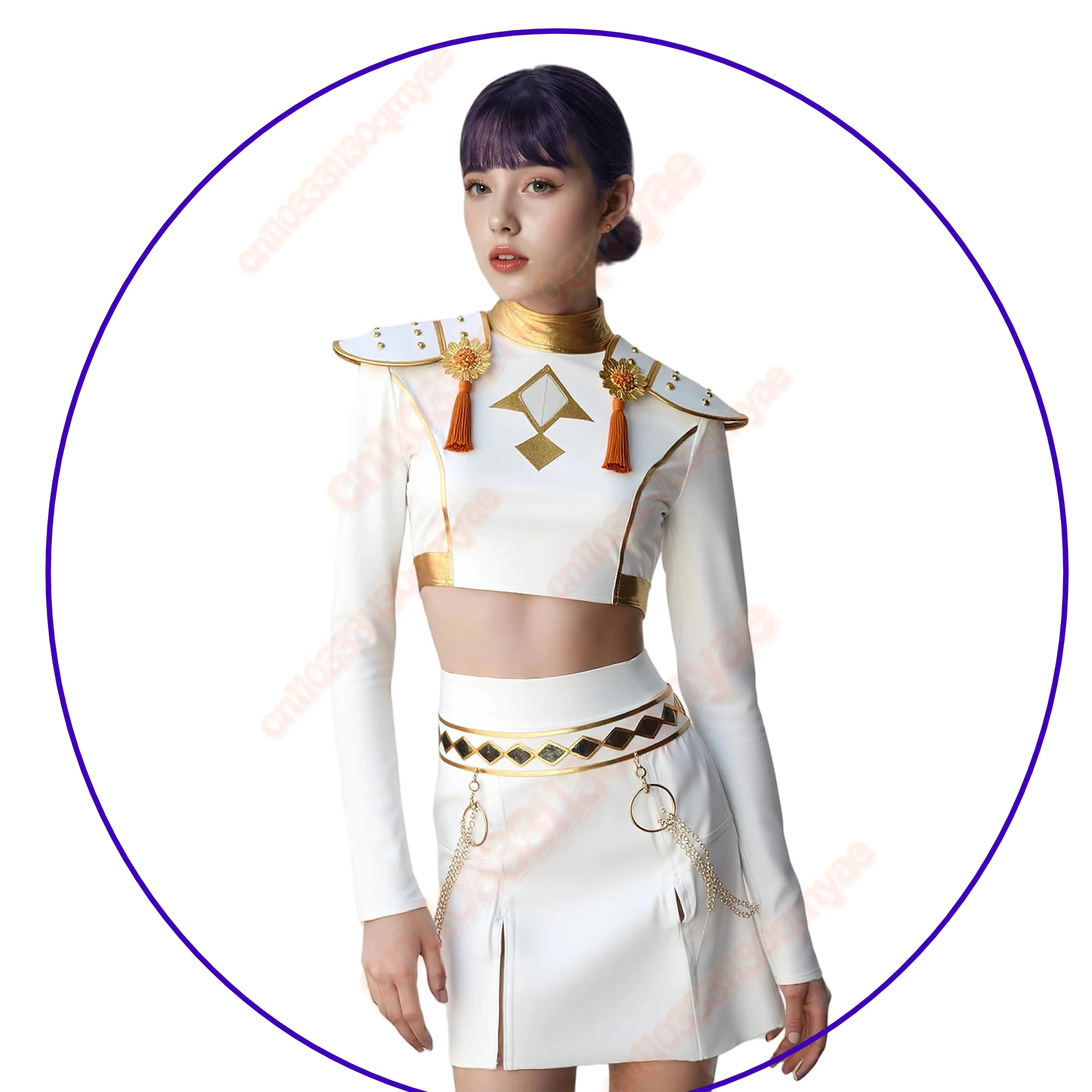 

KPop Demon Hunters White Leather Stage Singing Dress Zoey Mira Rumi Cosplay Costume for Halloween Carnival Fancy Party