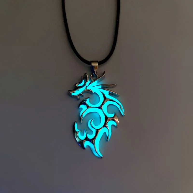 Luminous Necklace for Women Men Punk Glow In The Dark Necklaces Gothic Dragon Pendant Neck Cord Jewelry Gift for Halloween Party