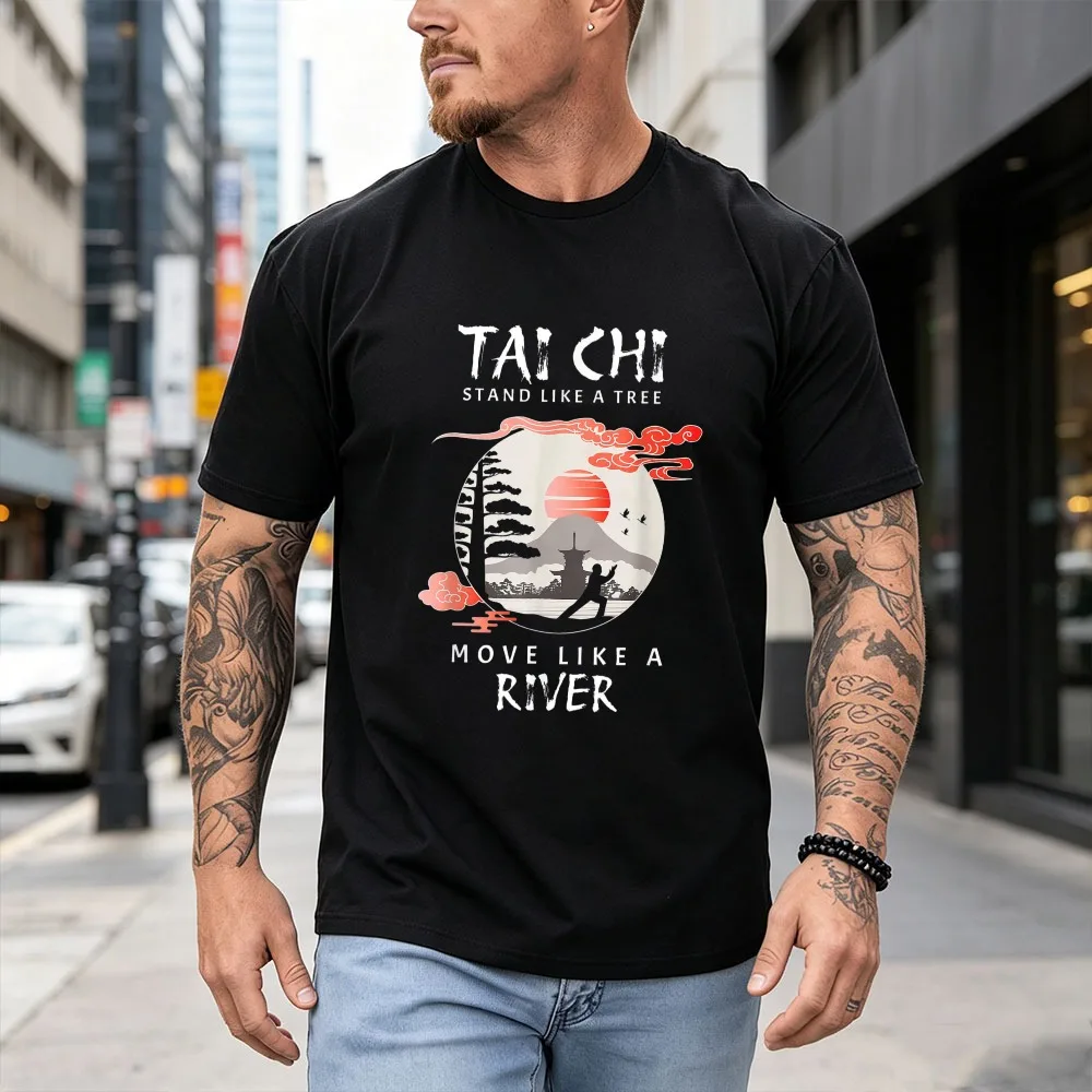 Tai Chi Meditation Martial Arts Zen Balance Design T-Shirt Trendy Oriental Kung Fu Fashion Top Unisex Casual Comfort Cotton Tees