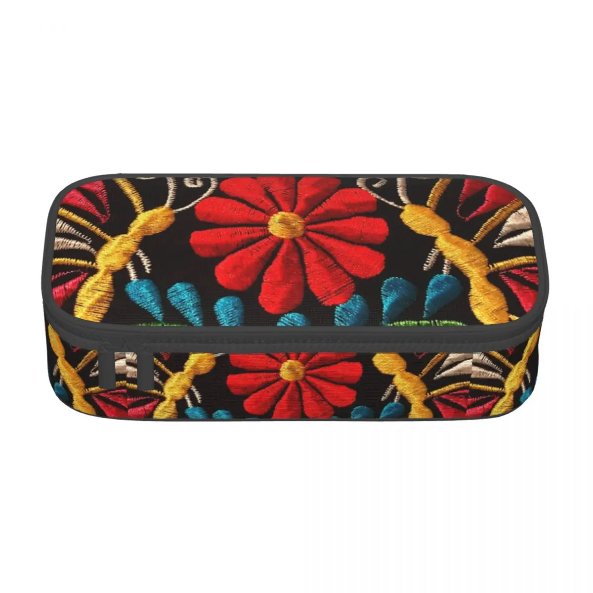 Customized Mexican Butterflies And A Red Flower Cute Pencil Cases Colorful Traditional Embroidery Pencil Bag School Supplies