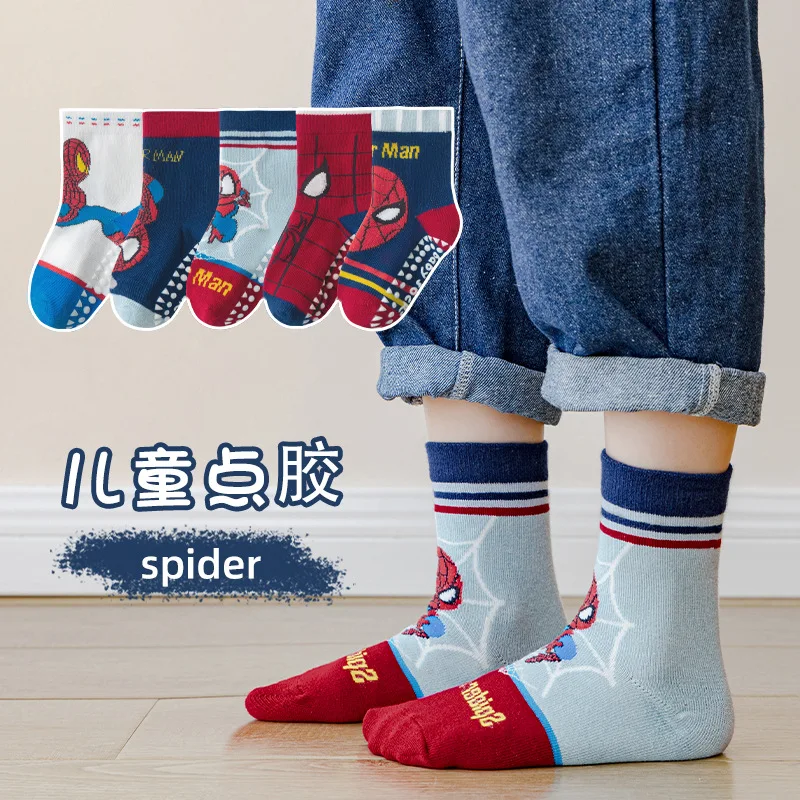 5Pairs  Spiderman cartoon anime cotton Boys tube socks children Autumn winter socks Children socks Size 0-12 Y