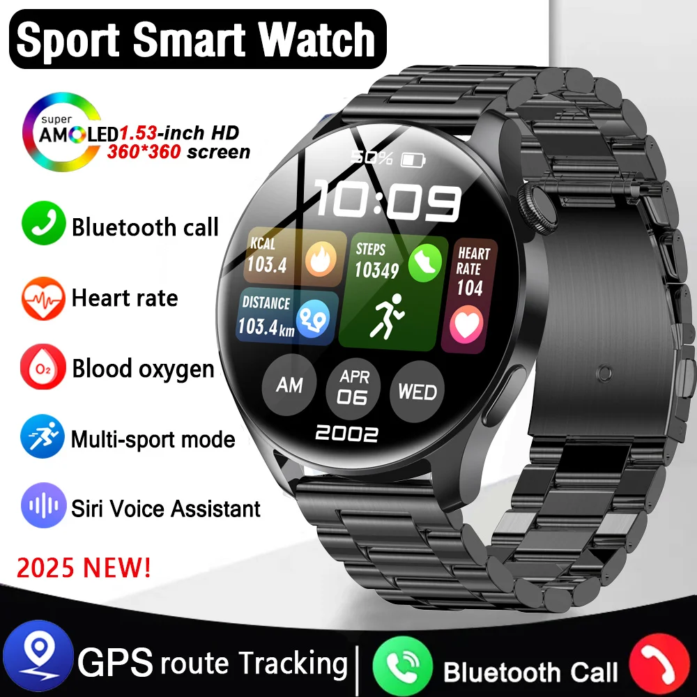 

2025 Мужские Смарт-часы Спорт на открытом воздухе 1,53-дюймовый HD-экран IP67 Часы Водонепроницаемые Смарт-часы с пульсометром Bluetooth и вызовом Android IOS
