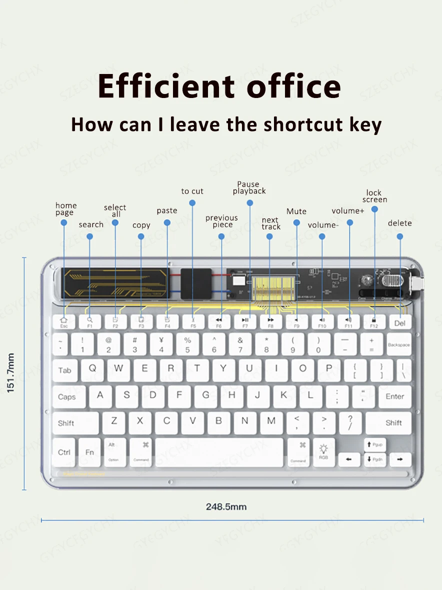 Transparent Wireless Bluetooth Keyboard for iPad Smartphone Tablet Laptop Backlit for iOS Android Windows Transparent Wireless B