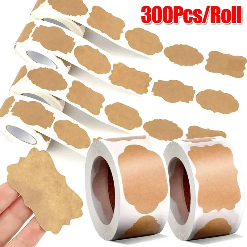 300pcs/roll Kraft Paper Stickers Blank Labels Handmade Gifts Tags Decoration Paper Spice Jar Label DIY Envelope Sealing Sticker