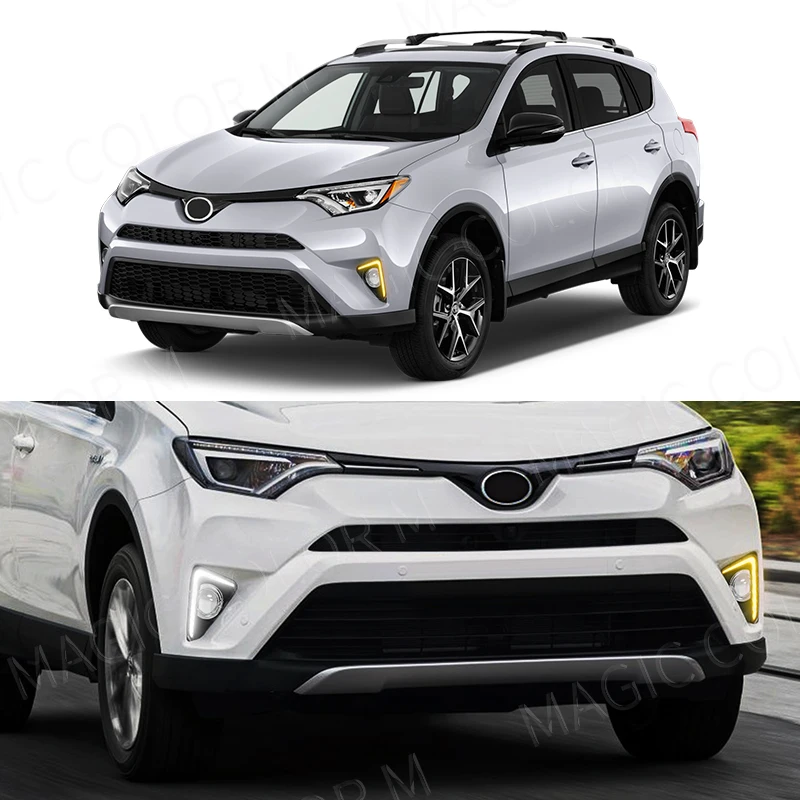 لتويوتا RAV4 2016 2017 2018 DRL أضواء النهار الجري بدوره إشارة مصباح الضباب الحافة كروم زينة السيارات أبيض أصفر