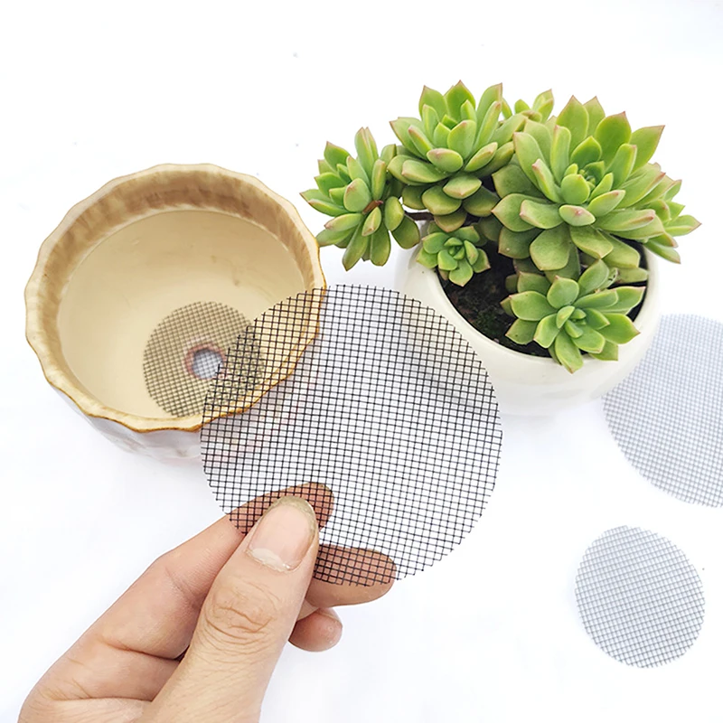 /KQM/50pc Pot Hole Hole Mesh Grid Round s Pad Drainage Screen for Bottom Prevent Soil Loss Bonsai Flower Plant Gardening Tools