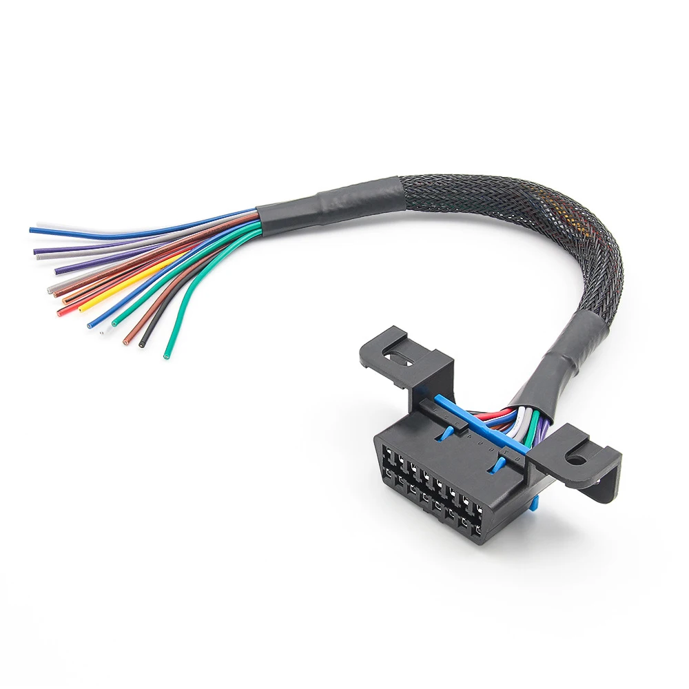 OBD2 16pin Open Cable 18AWG 30cm Colorful DIY Opening Line Adapter Female Connector to Open OBD Cable Fixed Terminal Extension