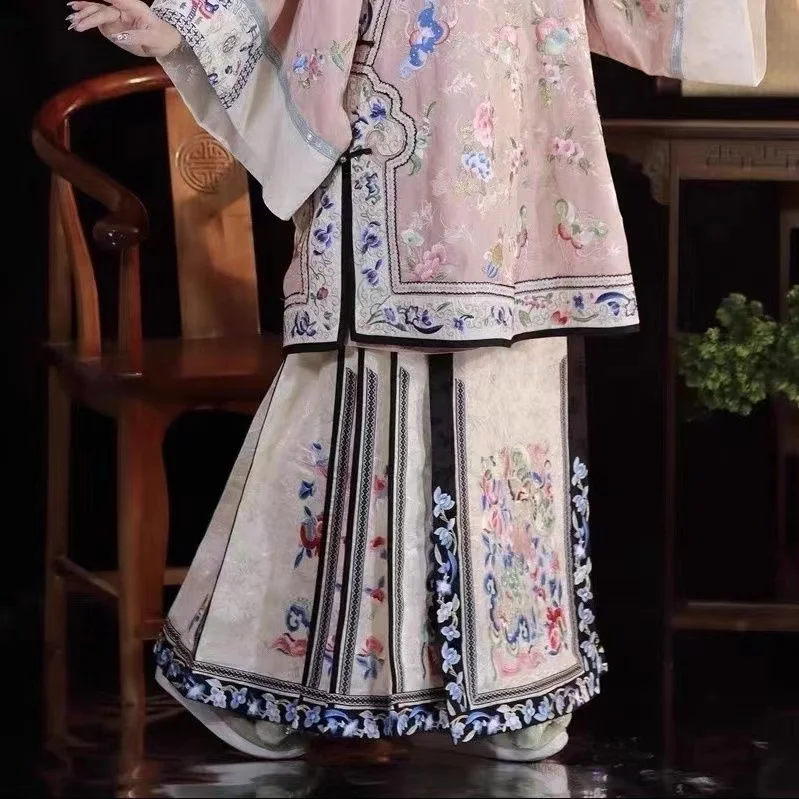 Falda de cara de caballo Hanfu para mujer, ropa étnica de la dinastía Qing de finales, Impresión de industria pesada, clásico, Delgado, Verano