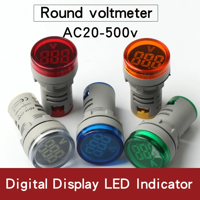 22mm High-Precision Round AD16-22VM AC 20-500V Mini Voltmeter Digital Display Indicator 24V 220V 380V