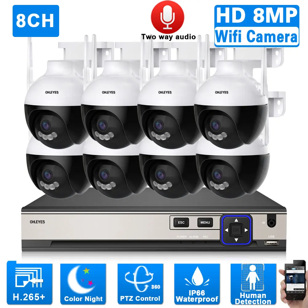 

8CH 4K CCTV Security Camera System Set 2 Way Audio XMEYE 8MP 8CH POE NVR Security System With Auto Tracking 4K Wifi PTZ Camera