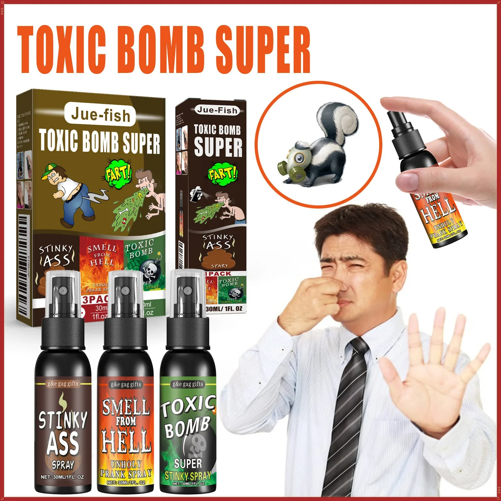 30ml Fart Gag SprayPrank Joke Plastic Spray Can Stink For Adults Kids Terrible Stinky Fart Spray Non Toxic Halloween Funny Toys